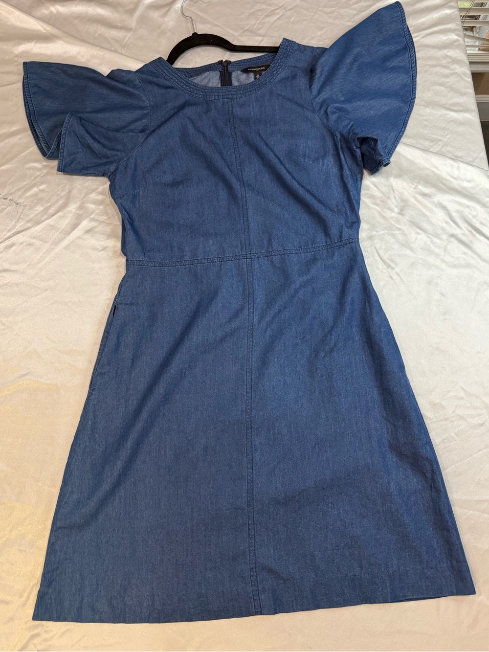 Banana Republic Denim Blue Flutter-Sleeve Mini Dress